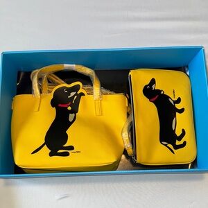 NWT Marc Tetro Dachshund Dog Yellow Tote Bag & Matching Wallet Set